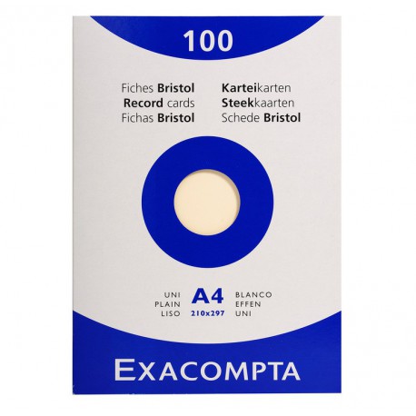 100 fiches Bristol A4 Ivoire Exacompta - 205 gr/m²