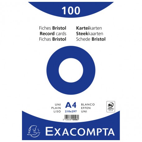 100 fiches Bristol A4 Blanc Exacompta - 205 gr/m²