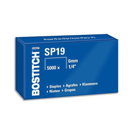 Boîte en carton de 5000 agrafes Bostitch SP19 1/4 - 6mm pour agrafeuse P3