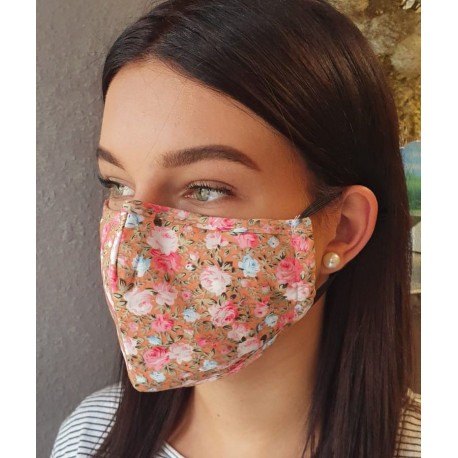 Masque individuel de protection en tissu grand public Vert motif fleurs